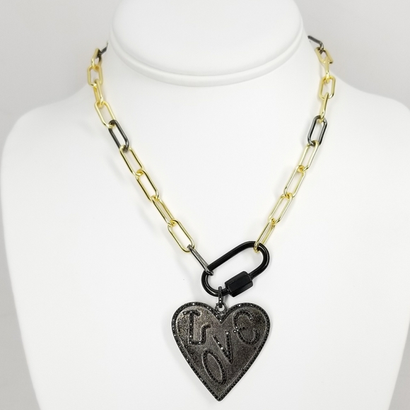 NWT Heart LOVE Pave CZ Paperclip Carabiner Choker - Picture 5 of 11